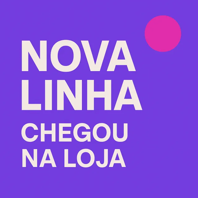 Post de loja de roupa em roxo anunciando "Nova linha: chegou na loja".