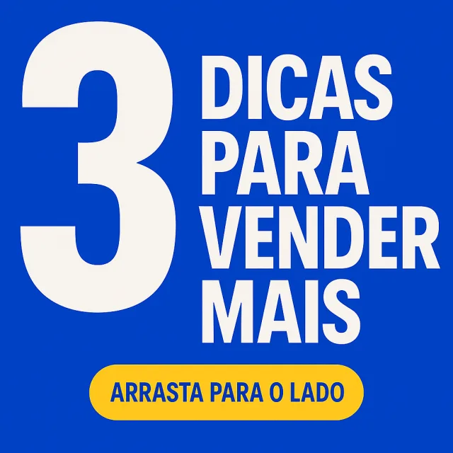 Capa de carrossel azul com "3 dicas para vender mais" e "arrasta para o lado".