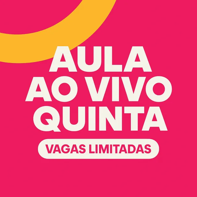 Post de curso em magenta anunciando "Aula ao vivo quinta" e "vagas limitadas".